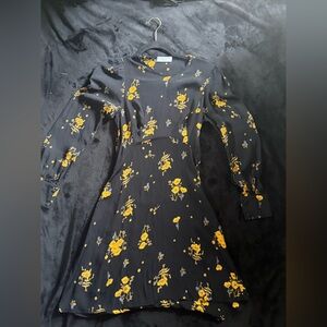 Black and Yellow A-Line Dress with Bishop Sleeves